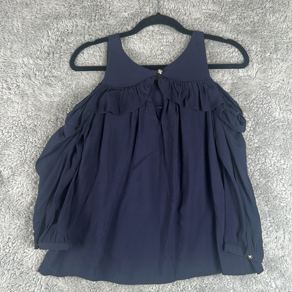 Maeve Cold Shoulder Ruffle Blue Top Women’s Size 4 - Picture 13 of 15